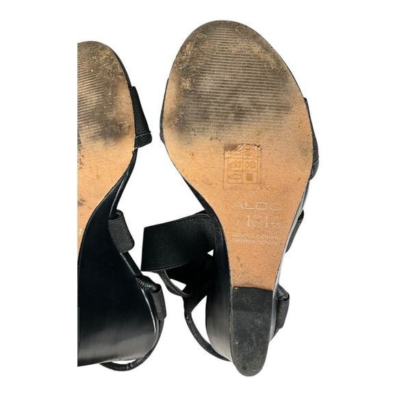 ALDO Black Wedge Glalle Women's Size 8 Run Small Excellent Condition Vintage - Picture 10 of 14